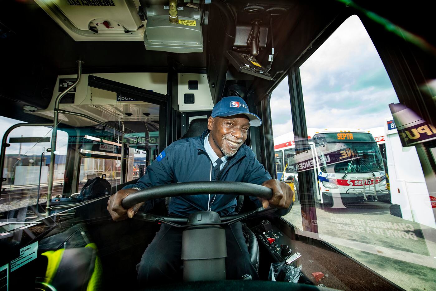 Muhammad Bilal Islam, is photographed with his bus at the SEPTA station in Upper Darby, Pa. Thursday, April 22, 2021. 