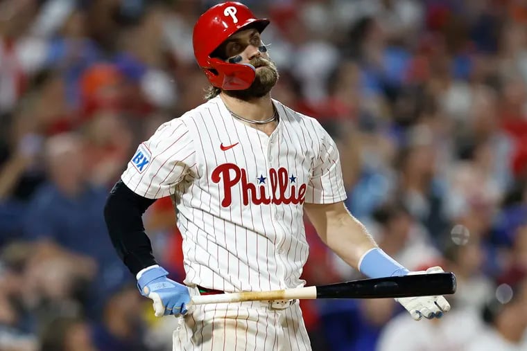 Phillies slugger Bryce Harper has not hit a home run since Aug. 9.