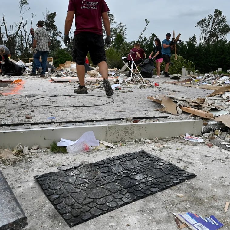 The front door mat remains at the completely flattened Mullica Hill home of Anthony Dagrosa in September 2021 from a tornado spawned by the remnants of Ida. Hurrricanes and tropical storms do happen in September.