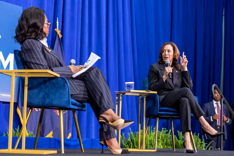 Vice President Kamala Harris is joined by actress and singer Sheryl Lee Ralph to speak on the stakes of the election for reproductive freedom at Salus University in Elkins Park in May.