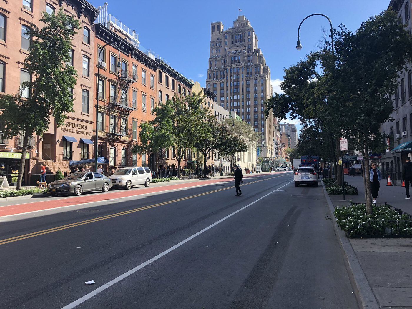 Without car traffic, 14th Street in New York is nearly empty on a Friday afternoon.