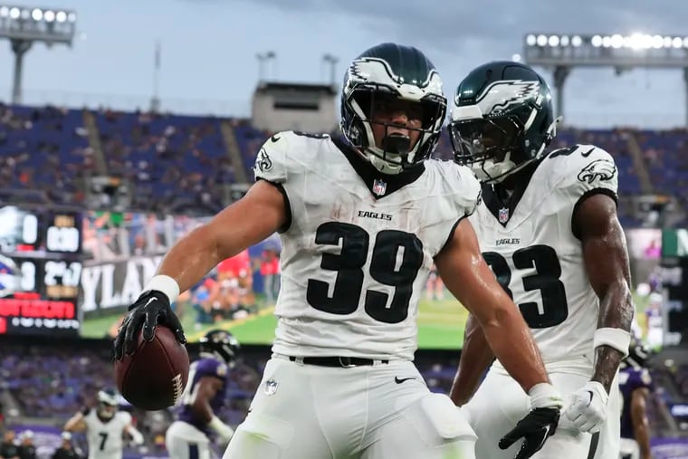 Eagles running back Will Shipley (left), John Ross, and the Eagles got their first preseason action on Friday night.