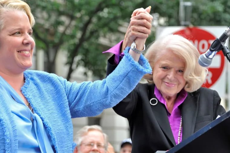 Lawyer Roberta Kaplan (left) with Edie Windsor following the landmark 2012 court decision that paved the way for gay marriage.