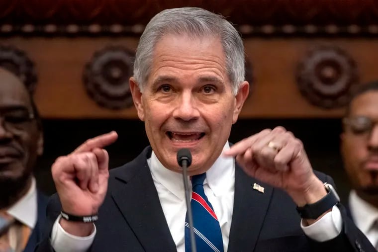 Philadelphia District Attorney Larry Krasner at a press conference in November.