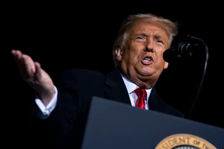 President Donald Trump speaks during a campaign rally at John Murtha Johnstown-Cambria County Airport, Tuesday, Oct. 13, 2020, in Johnstown, Pa. He's returning Friday to speak to voters in Johnstown. (AP Photo/Evan Vucci)