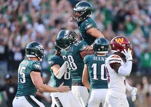 Philadelphia Eagles wide receiver A.J. Brown (11) celebrates after an NFL  football game against the Washington Commanders, Sunday, Sept. 25, 2022 in  Landover, Md. (AP Photo/Daniel Kucin Jr Stock Photo - Alamy