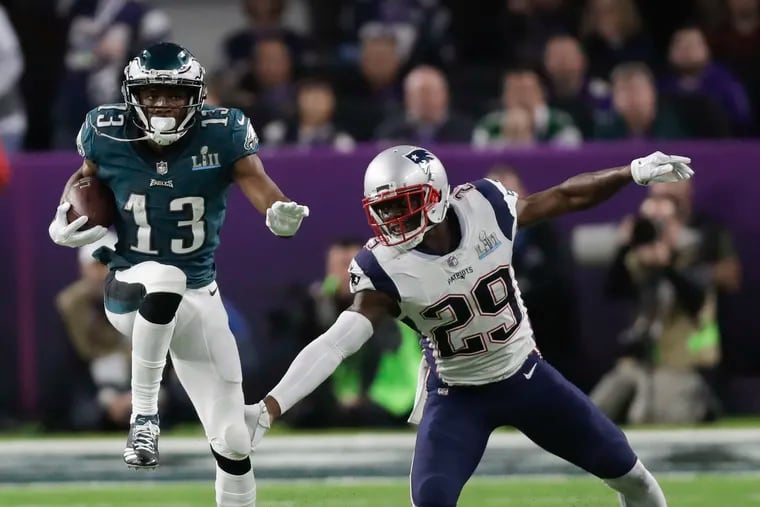 Eagles wide receiver Nelson Agholor (13) had nine catches in Super Bowl LII win to cap a campaign in which he caught 62 passes for 768 yards and eight touchdowns in the regular season. Could Jahan Dotson produce similar results this year?