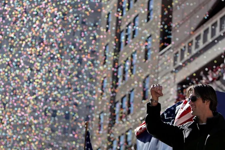 Cole Hamels at the Phillies' World Series parade in 2008. He is one of two World Series MVPs in Phillies history.
