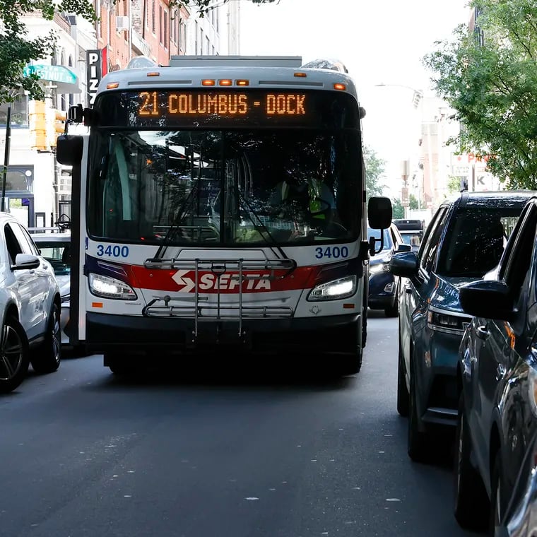 A SEPTA bus moves along the 100 block of South 2nd Street on Thursday, May 30. Septa is proposing to increase their fares starting Dec. 1, 2024.