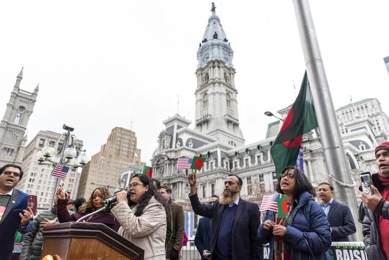 Saimun Alam Tasi, sings the American and Bangladesh National Anthem at the beginning of the celebration of the Golden Jubilee of Bangladesh and the Bangladesh Victory Day in Philadelphia, Pa., on Friday Dec. 16, 2022.