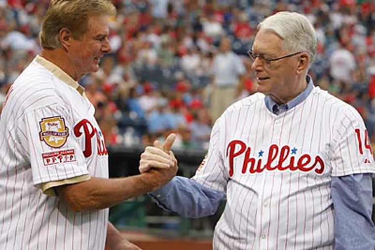 Steve Carlton, left, and Jim Bunning were among the Phillies' alumni at CItizens Bank Park this weekend. (Ron Cortes/Staff Photographer)