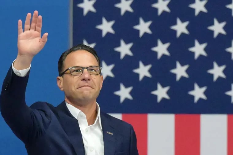 Pennsylvania Gov. Josh Shapiro takes the stage ahead of Vice President Kamala Harris and Minnesota Gov. Tim Walz at a rally in Philadelphia's Liacouras Center on August 6, 2024.