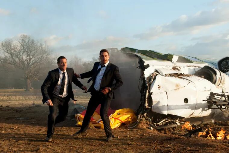 Aaron Eckhart, left, and Gerard Butler in Grammercy Pictures', 'London Has Fallen.'