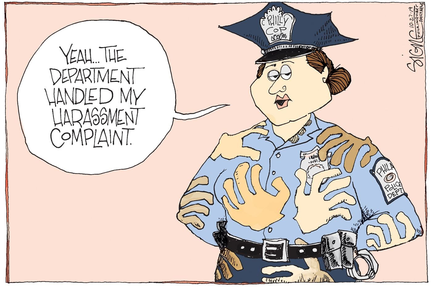 Political Cartoon Philly Police Groping To Control Sexual Harassment 