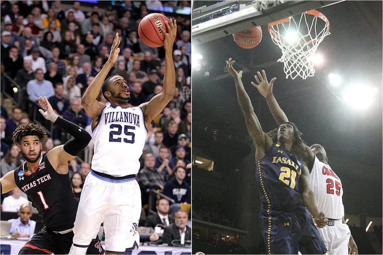 Villanova Wildcats star Mikal Bridges (left) is a cousin of La Salle Explorers hero Tyrone Garland, who hit the “Southwest Philly Floater” shot in the 2013 NCAA men’s basketball tournament.