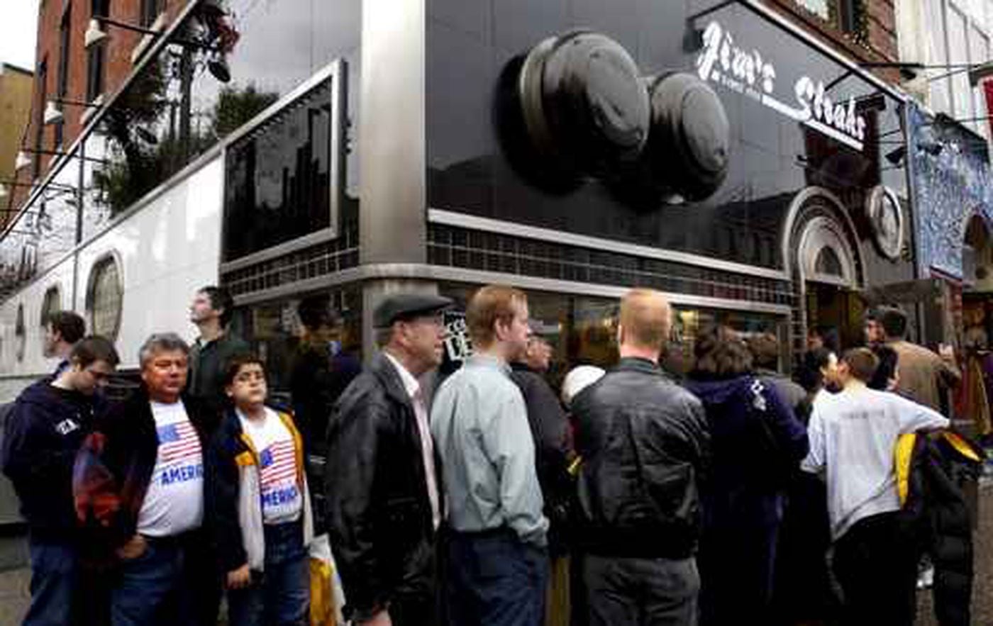 The lines are long outside Jim's Steaks on South Street. This is the scene on the day after Thanksgiving 2003.