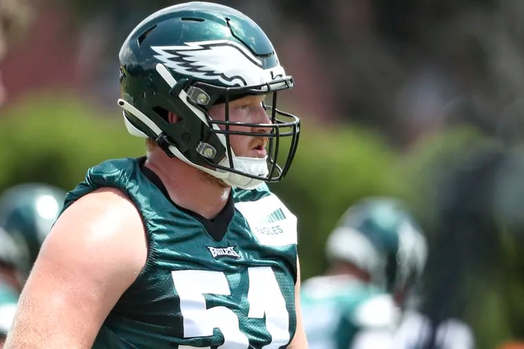 Cam Jurgens during Eagles OTAs at the NovaCare Complex on June 8.