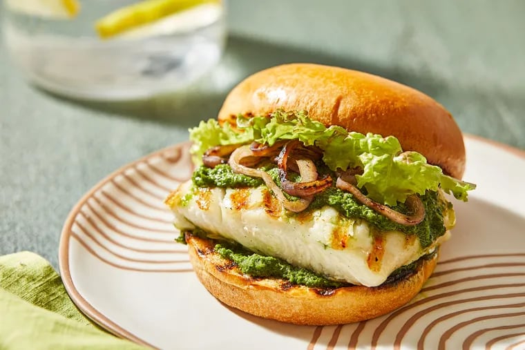 Grilled Fish Sandwiches With Salsa Verde. MUST CREDIT: Tom McCorkle for The Washington Post; food styling by Gina Nistico for The Washington Post