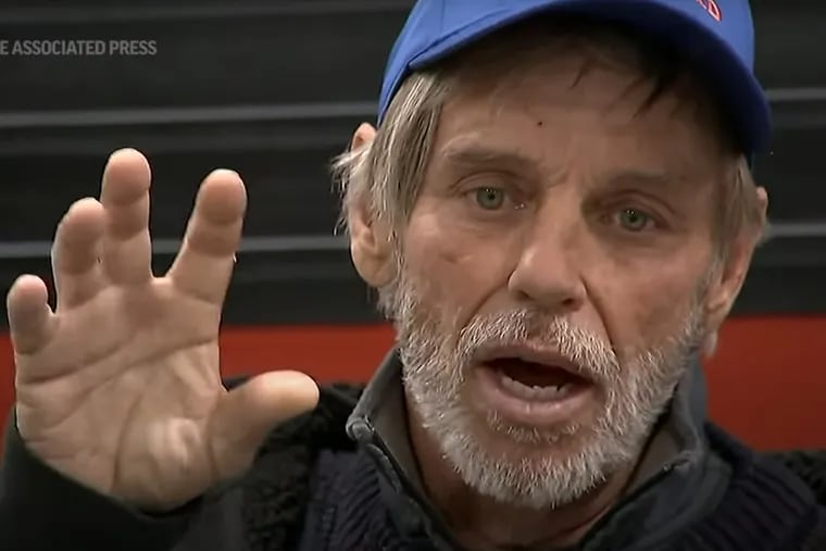 In an image from a video, Kevin Hyde speaks at a news conference after being rescued more that 200 miles off the coast of Delaware.