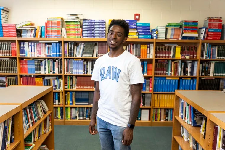 Mahaaj Jones, 17, of Camden, N.J., graduating senior at Big Picture Learning Academy, poses for a portrait at Morgan Village Middle School in Camden, N.J., on Thursday, June 15, 2023. Jones will be graduating next with his class, thanks to the summer school programs that helped him gain the credits he had lost.