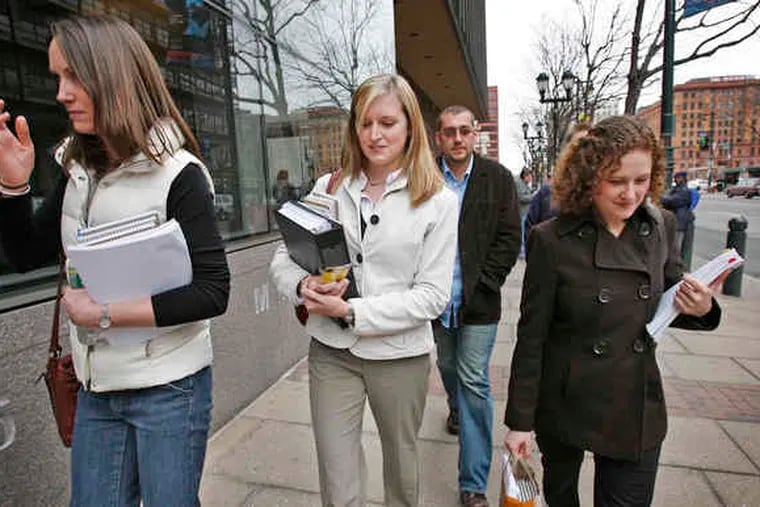 Fumo jurors leave court yesterday (from left): Kerry Bissinger, Siobhan Hutwelker and Kaylyn Fain.