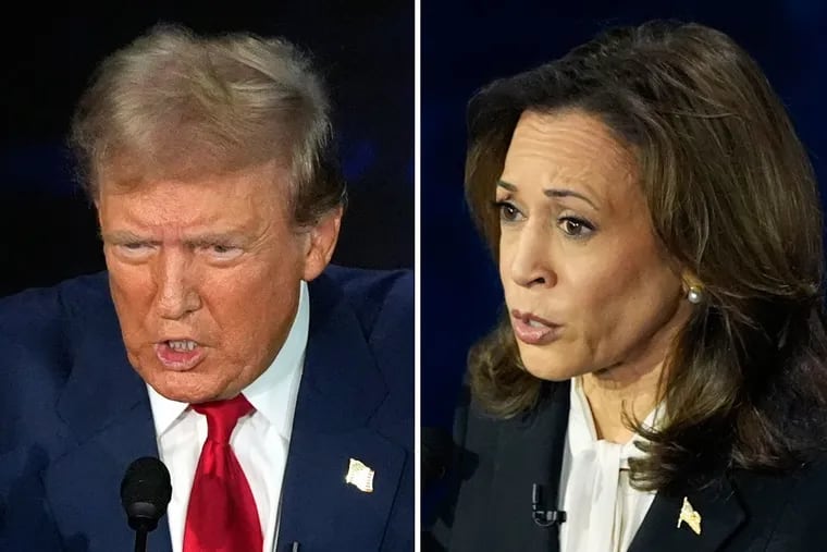 Former President Donald Trump and Vice President Kamala Harris debate at the National Constitution Center in Philadelphia Tuesday.