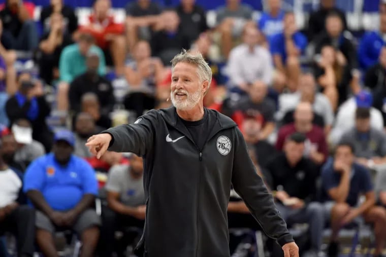 Sixers coach Brett Brown conducts a coaches clinic at the Sixers facility in Camden September 12, 2017. TOM GRALISH / Staff Photographer