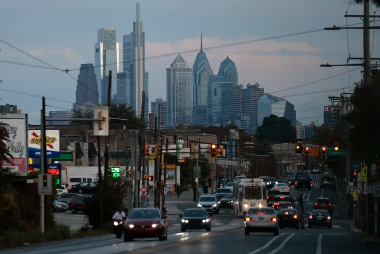 A view of the Philadelphia skyline taken from 54th and Lancaster Ave. on Friday, Oct. 20, 2023.