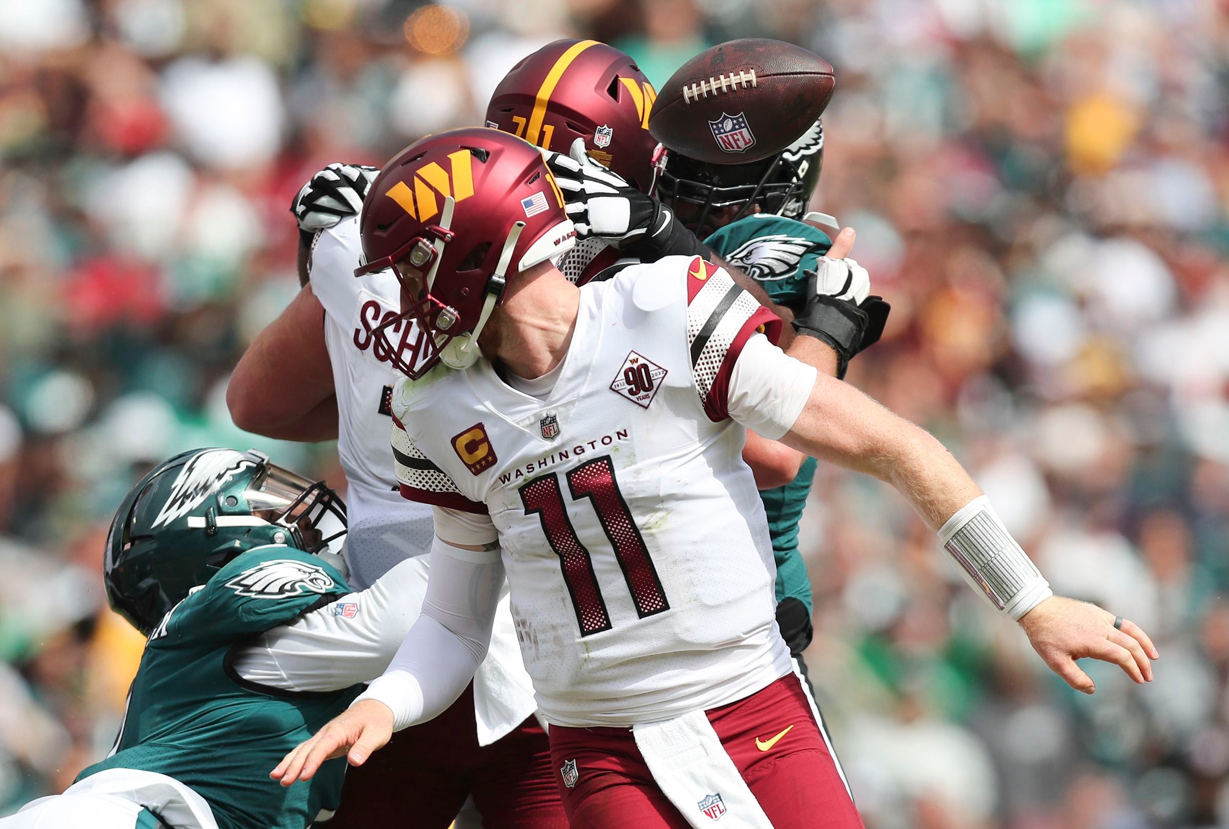 NFL on FOX - Carson Wentz was clapping on the sideline as his fellow QB  Jalen Hurts threw his first career TD Pass in the NFL