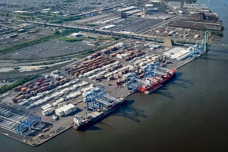 An aerial view of the Port of Philadelphia's Packer Avenue Marine Terminal in Philadelphia. East Coast dockworkers are threatening to strike starting Oct. 1.