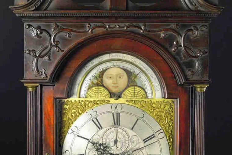Potentially a million-dollar clock, this circa 1770 Philadelphia masterpiece is attributed to John Pollard. The mahogany clock has an untouched surface and will be sold Jan. 22.