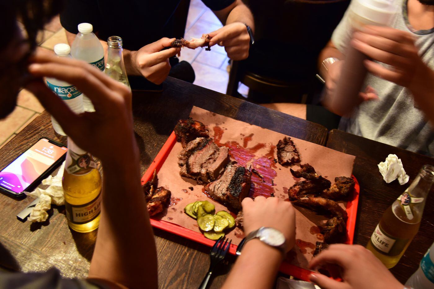 Feast on Mike's BBQ's popular brisket at one of its outdoor tables.