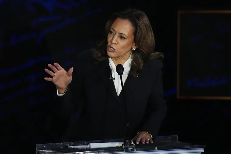 Kamala Harris speaks during the presidential debate in Philadelphia.