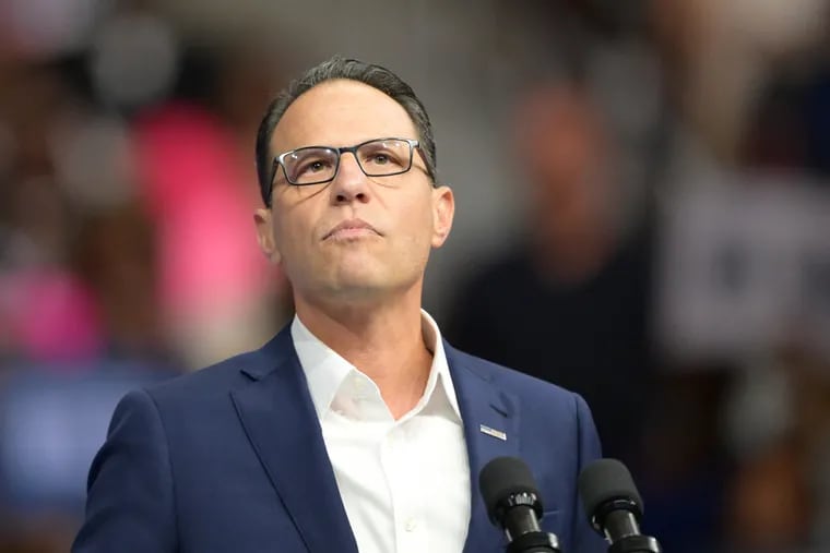 Pennsylvania Gov. Josh Shapiro during a rally for Kamala Harris and her running mate, Minnesota Gov. Tim Walz at the Liacouras Center at Temple University in Philadelphia on Tuesday.