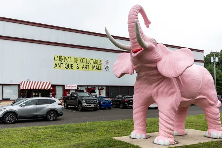 Stampy the pink elephant is one of the Carnival of Collectables many mascots. The antiques and art mall is closing on Sunday after a decade of business in Sicklerville, N.J.