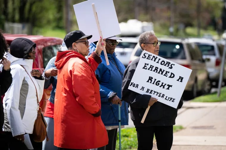 Residents protested the living conditions at Brith Sholom House apartments in April.