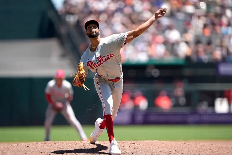 Cristopher Sánchez #61 of the Philadelphia Phillies pitches against the San Francisco Giants in the bottom of the second inning at Oracle Park on May 29, 2024 in San Francisco, California. (Photo by Thearon W. Henderson/Getty Images)