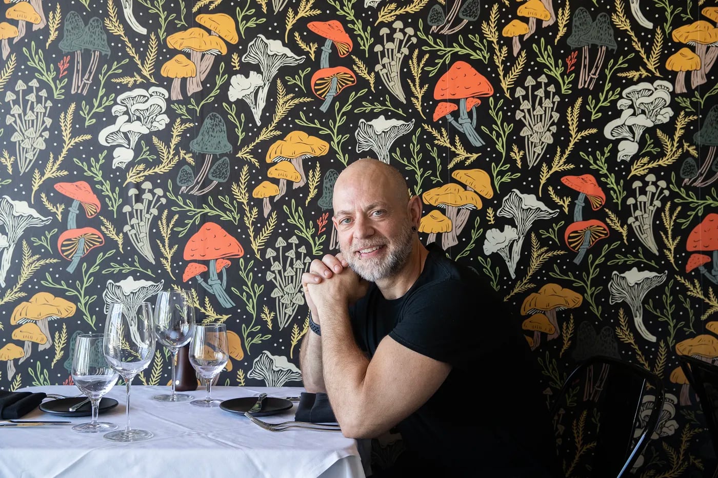 Chef owner Jeremy Palumbo in the lower dining room at Chanterelle.