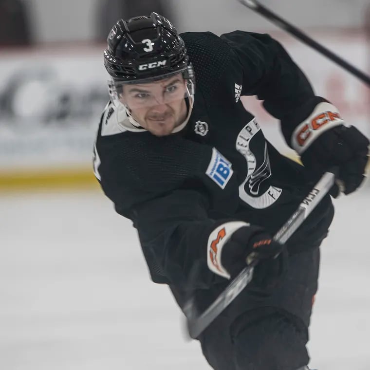 Defenseman Helge Grans practicing at last year's rookie camp in Voorhees.