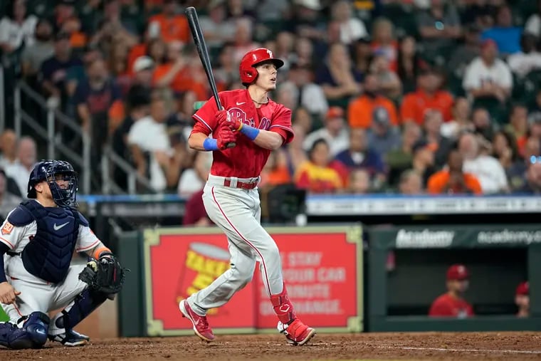 Nick Maton hits a single off Phil Maton as Phillies fall to Astros