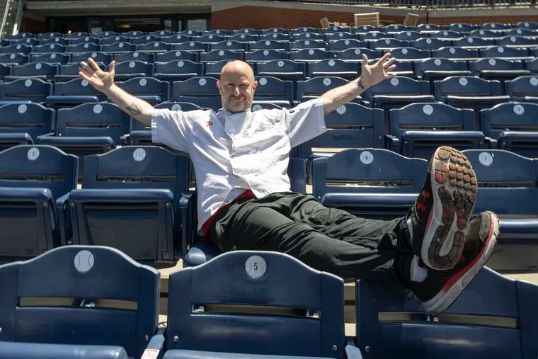 Phillies team chef Keith Rudolf, in his eighth season, in the stands at Citizens Bank Park on May 30, 2024.