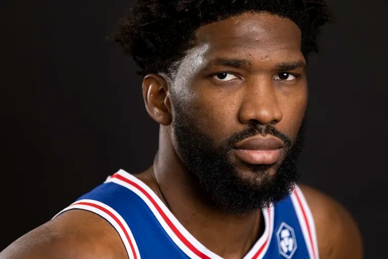 Sixers center Joel Embiid during media day at the team's practice facility on Monday.