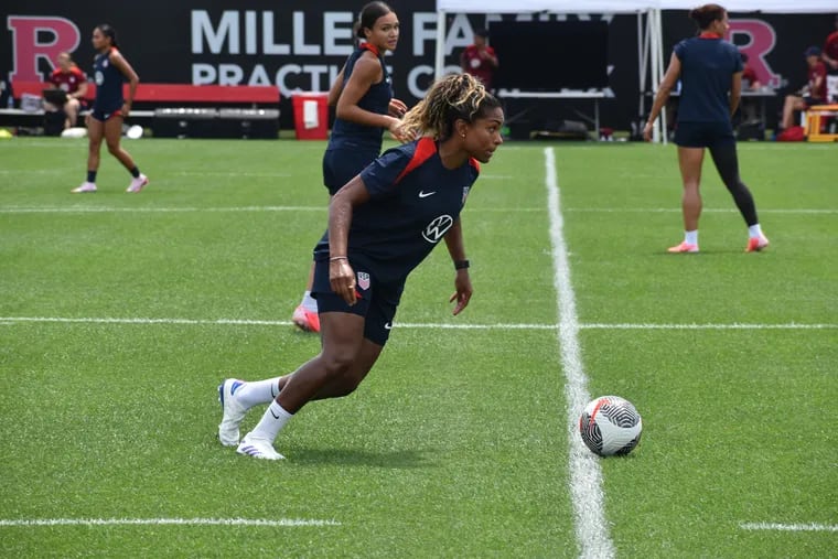 Catarina Macario on the ball during Tuesday's U.S. practice.