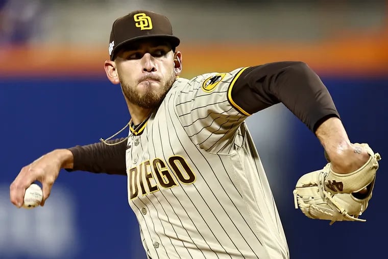 San Diego Padres right-hander Joe Musgrove will take the mound Friday as a short road favorite against the Phillies in Game 3 of the National League Championship Series. (Photo by Dustin Satloff/Getty Images)