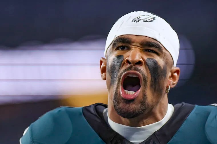 Eagles quarterback Jalen Hurts reacts during the Sunday night loss to the Dallas Cowboys.