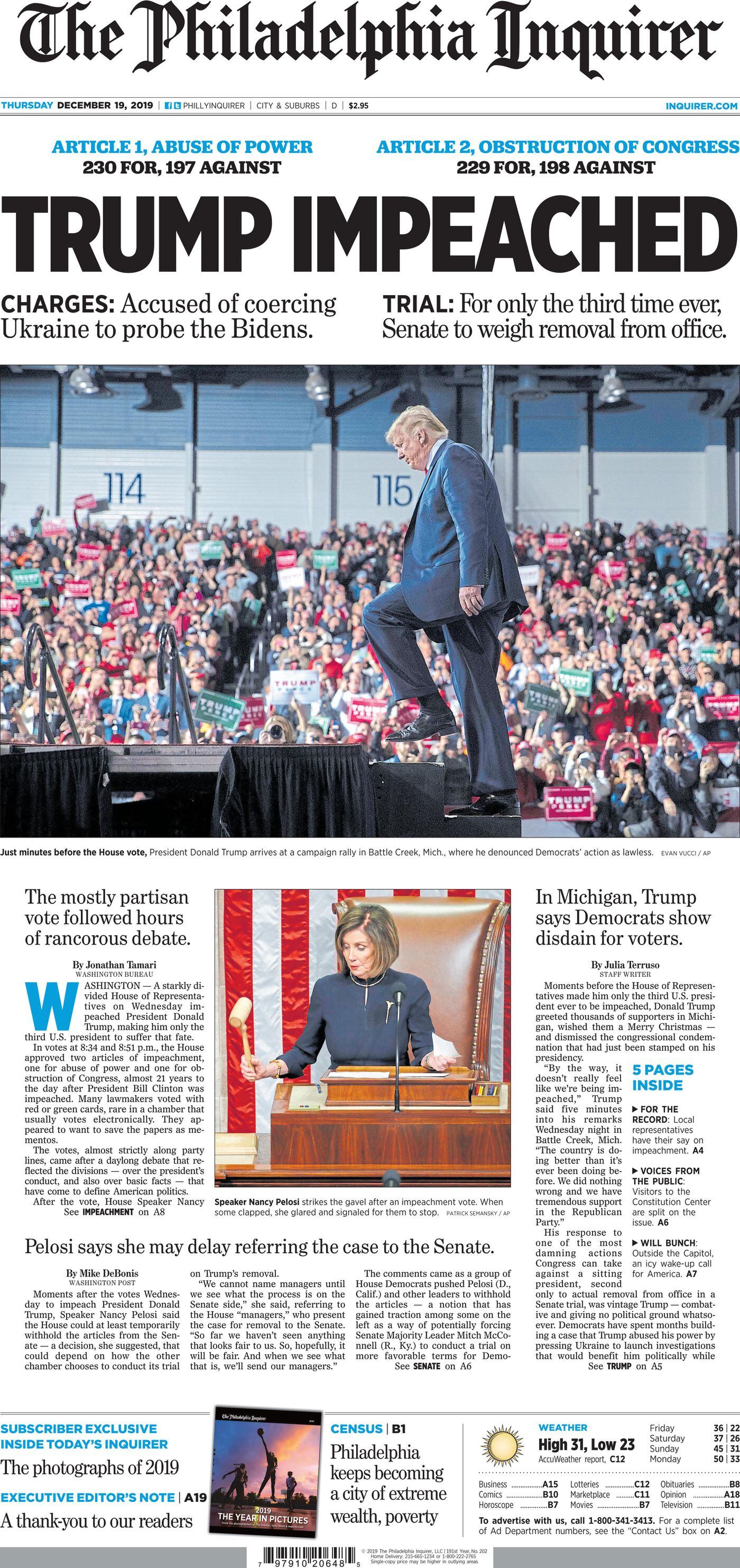 Impeachment front pages: How the Inquirer covered Trump, Clinton, and ...