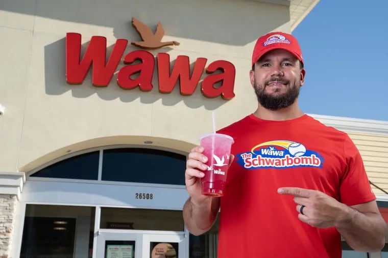 Kyle Schwarber with the Schwarbomb drink at a Wawa.