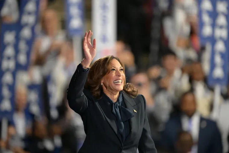 Democratic presidential nominee Vice President Kamala Harris walks off stage after her speech during the Democratic National Convention on Aug. 22.