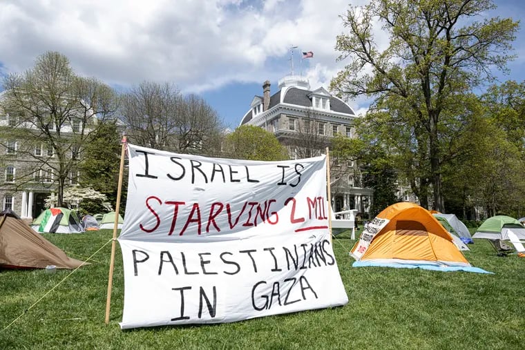 Swarthmore students occupied Parrish Lawn during an encampment at the college in April.