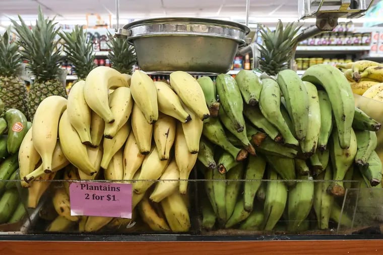 Bunch of fresh bananas in the organic food market Stock Photo